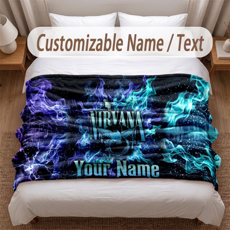 Nirvana Printed Flannel Blanket Custom Name Text Soft Warm Throw For Bedroom Holiday Gift