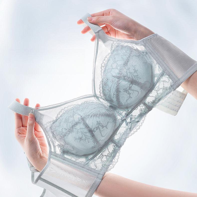 Thin Lingerie Sexy Lace Plus Size Bra No Steel Ring Bra Gathered and Adjusted Bra with A Retractable Accessory