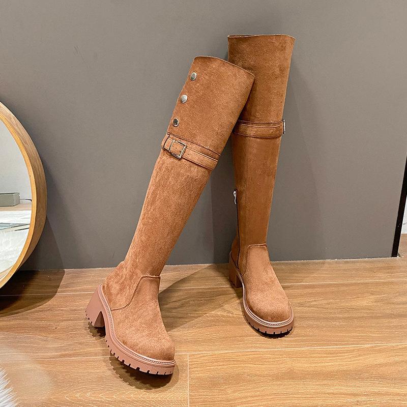 Small snow boots women's 2025 autumn and winter boots with fleece inner height-increasing tube over the knee warm long boots