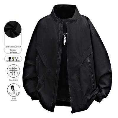 Men's Trendy Plus Size Stand Collar Baseball Jacket: American Autumn/Spring 2025 Collection