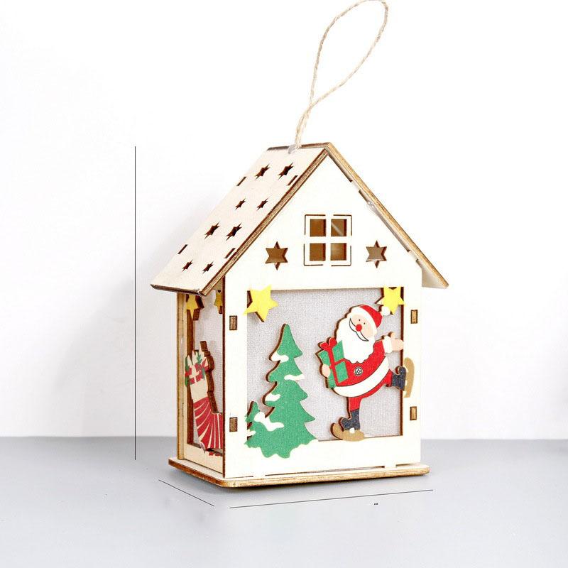 Christmas Glowing Colorful Hut Christmas Decorations Wooden House Hanging Christmas Tree Pendant