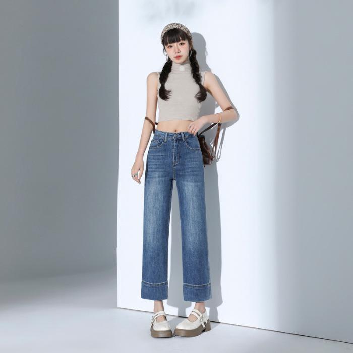 

Women s Retro Black Straight-Leg Jeans - Spring Style, Simple & Versatile Cropped Baguette Grandma Pants. S