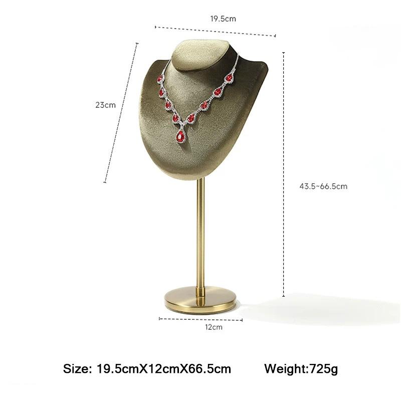 Velvet Necklace Display Stand – Gold Base Jewelry Bust Jewelry Organizer Display Stand Prop Elegant Storage for Accessories