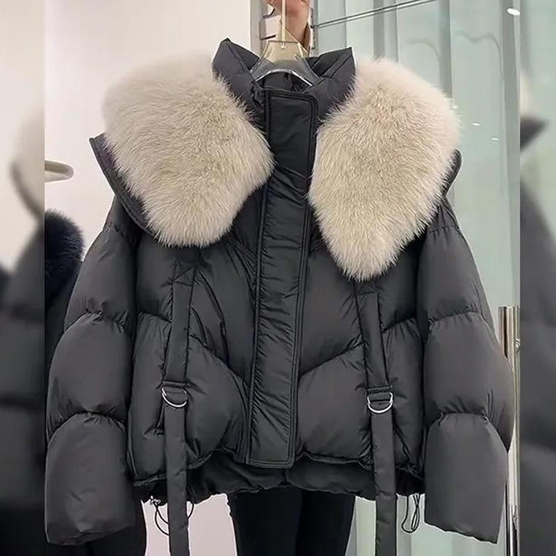 

«Женская зимняя куртка из хлопка черного цвета с большим меховым воротником, 2023 г.» XL