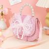 Korean Style Girls' Crossbody Bag with Bowknot, Pearl Details, and Sequin Crystal Patch