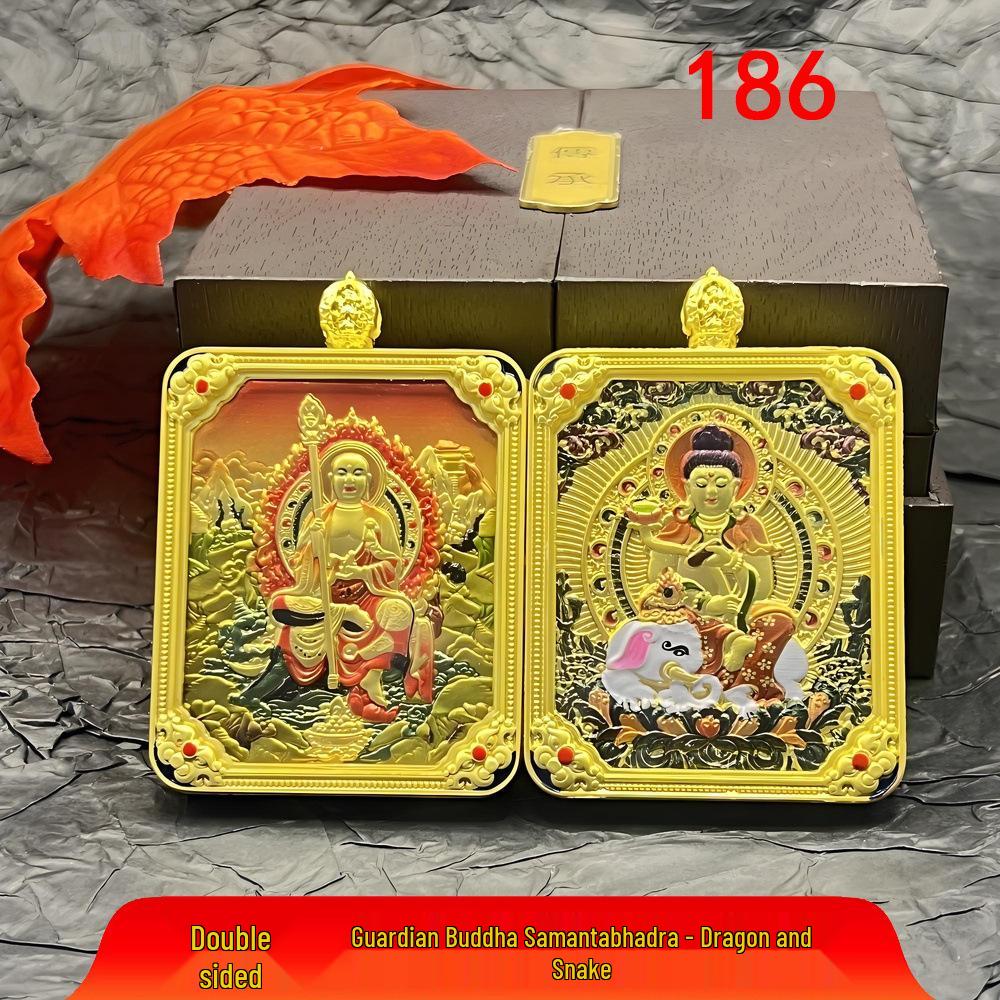 Collana con ciondolo Gahu in acciaio al titanio in stile tibetano con Thangka delle otto divinità guardiane