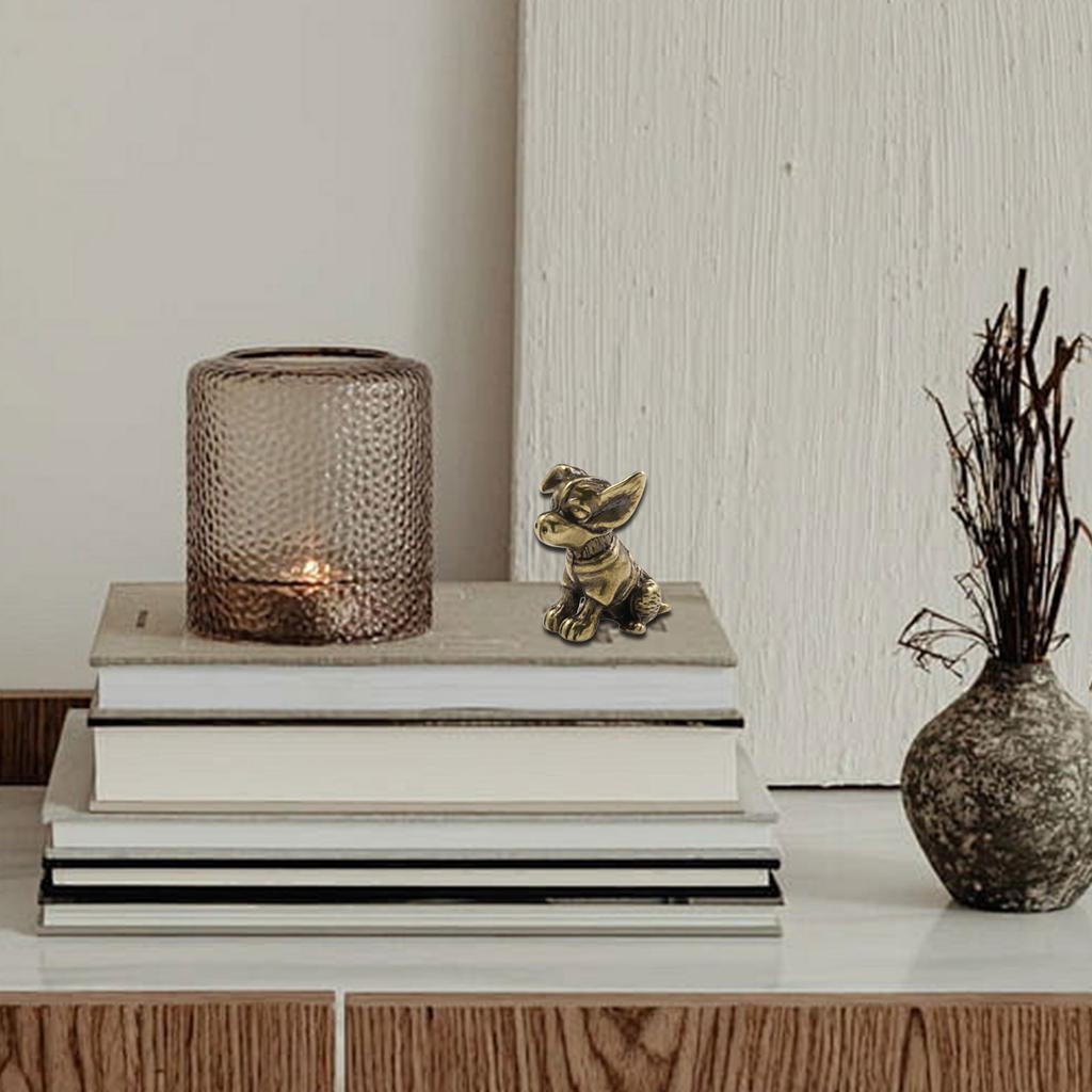 Handmade Solid Brass Dog Figurine Solid Copper Puppy Brass Sculpture Ornament for Home Decoration and Art Collectors