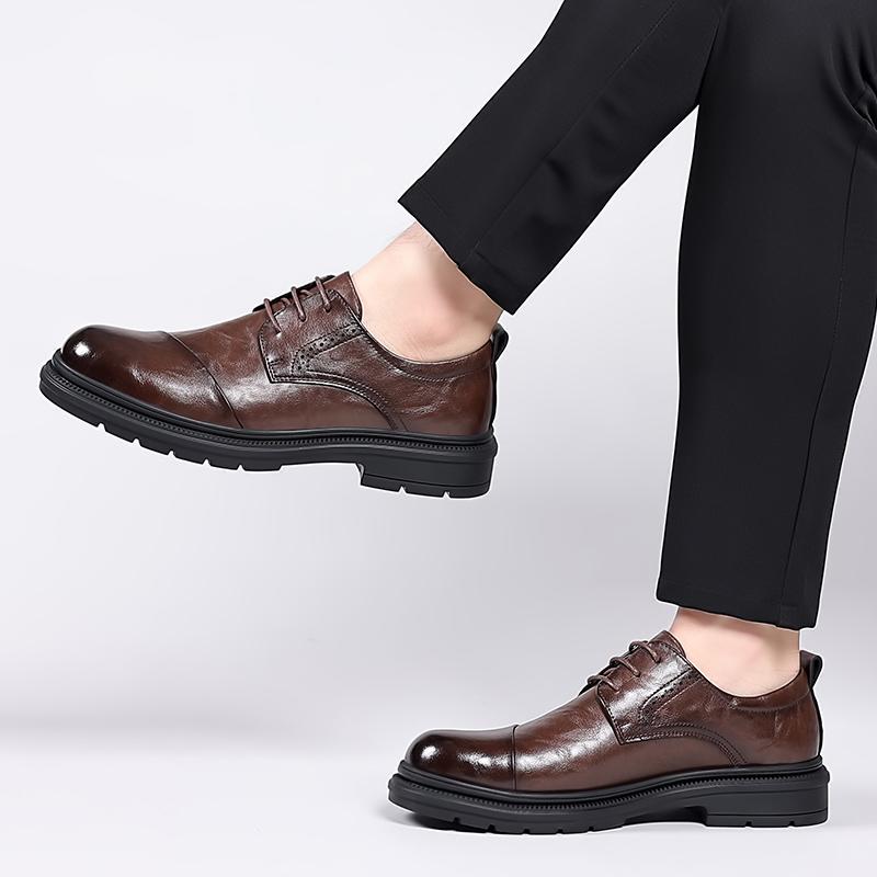 FashionBrand Men's Dress Shoes Fashion Genuine Leather Men Business Flat Shoes Black Breathable Men Formal Office Working Shoes