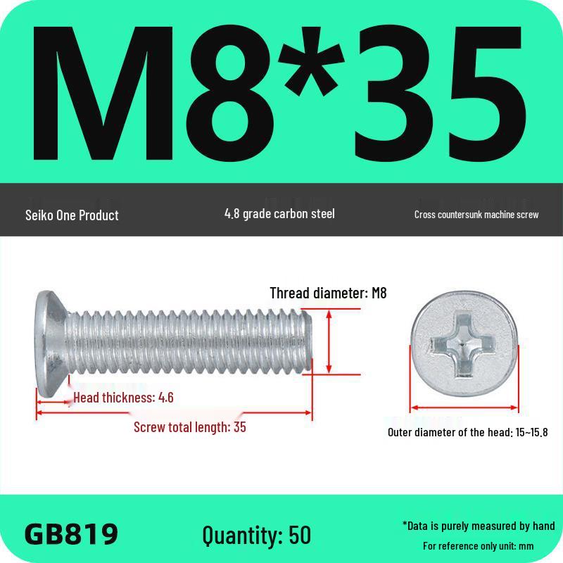 GB819 Zinc-Plated Carbon Steel Phillips Countersunk Screws: M2-M10