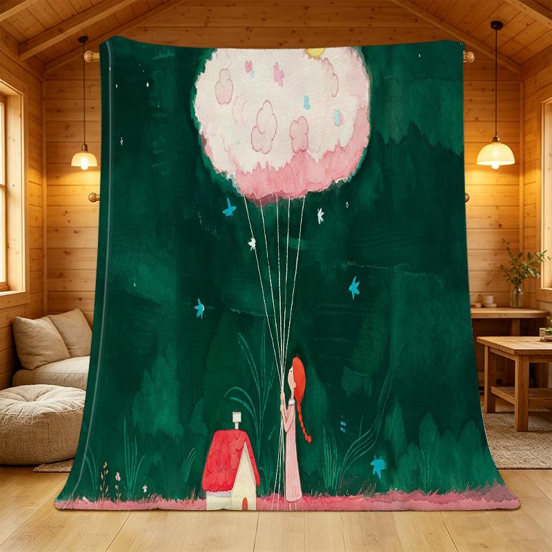 Soft Flannel Blanket, Bordered Original Illustration Series – Cozy Fleece for Home Relax, Sofa Napping, Halloween & Christmas Use