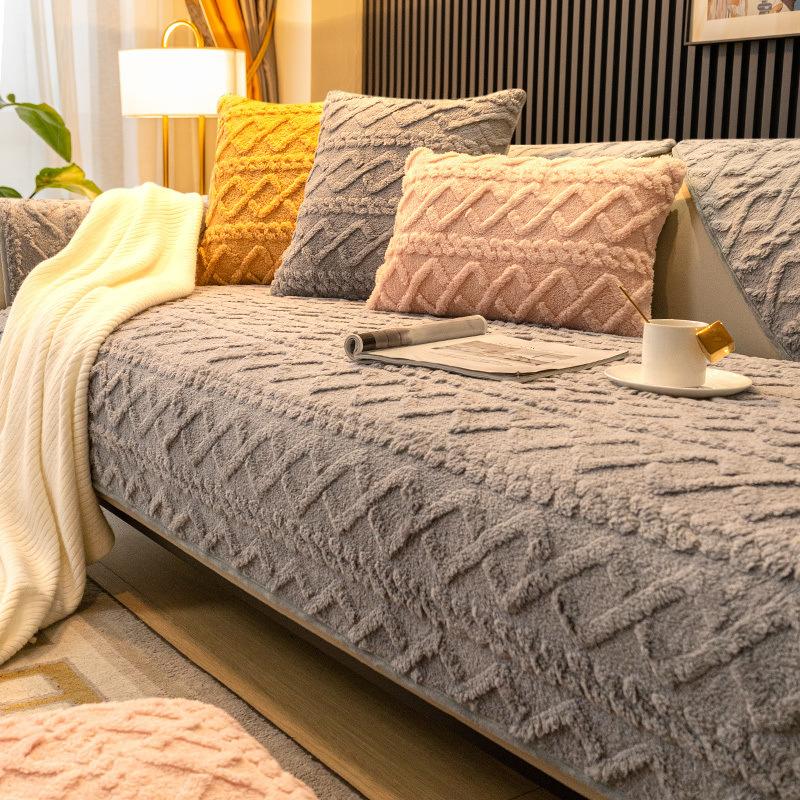 Tykket sofapute Sklisikkert dekselhåndkle Four Seasons Shu Cotton Plush Enkel altomfattende dekkpute.