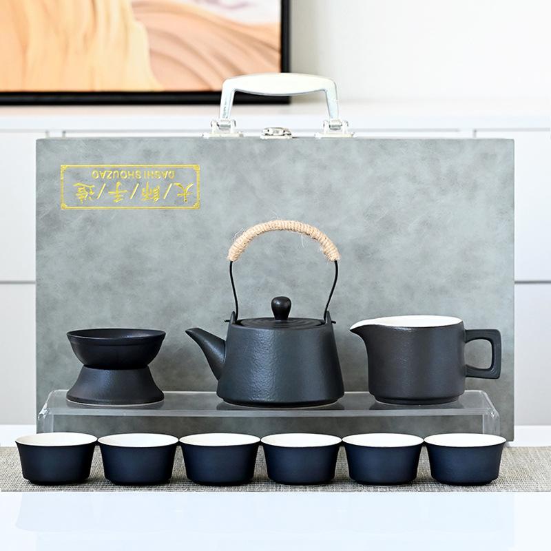 

Beam pot coarse pottery Kung Fu tea set household high-end black pottery gift box