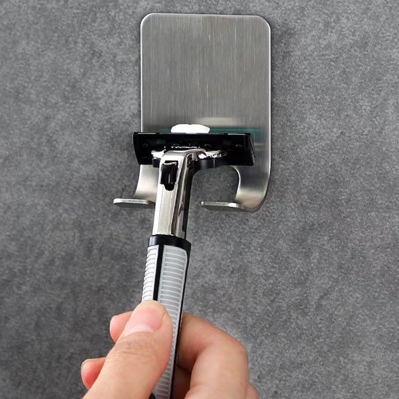 Punch-Free Stainless Steel Razor Holder and Coat Hook Bathroom Rack