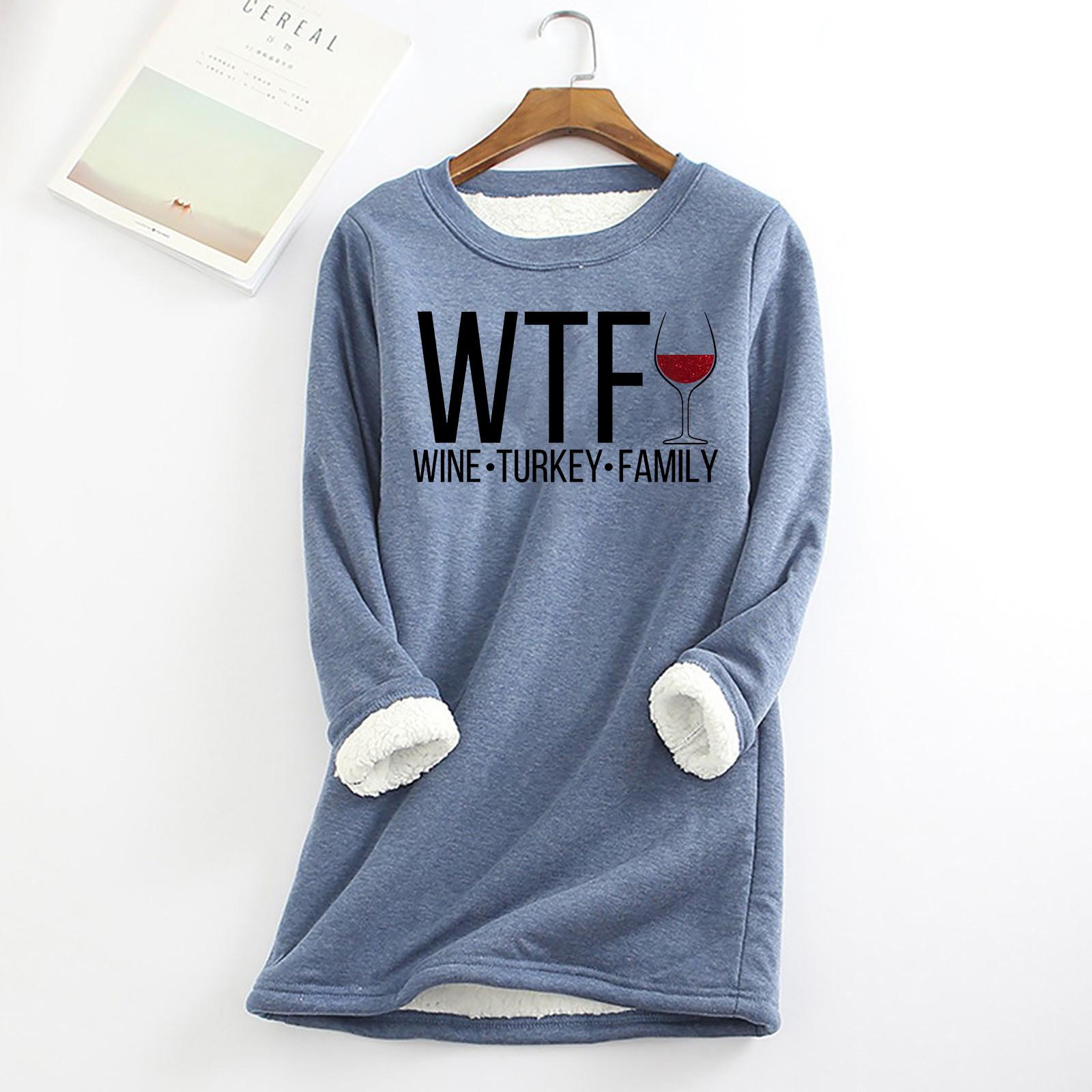 

Женский утолщенный флисовый свитер с изображением винной индейки, семейный, на День благодарения, теплый, с круглым вырезом, с принтом «семья» XL синий