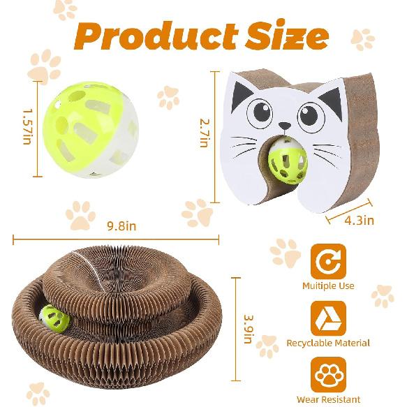 Волшебная игрушка-когтеточка в виде аккордеона для кошек, Складная интерактивная забавная когтеточка-аккордеон с мячиком для домашних кошек