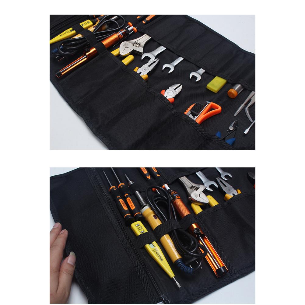 Roll Up Tool Bag Electrician Pouch Multi function Canvas Storage Case for Computer Repair Black