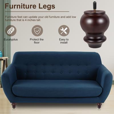 Ensemble de 4 Pieds de Meuble Bois Massif Pieds de Canapé Remplacement Pieds Ferrures Hauteur 4 Pouces Table Basse Meuble TV Pieds en Bois