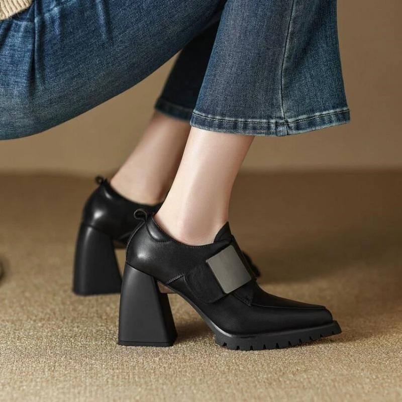 

Women S Single Shoes Autumn New Pointed Toe Deep Mouth Metal Buckle Platform Non-Slip Heels 39