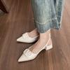 Weiwei girls 6163-6V buckle bag head sandals women's back empty summer nude thick heel French temperament pointed head single shoes