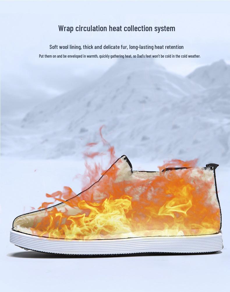 Men's Black High-Top Cloth Shoes - Rubber Sole, Cotton, Dustproof, Wear-Resistant, Breathable, Slip-On