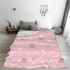 Strawberries Pink Flowers Dots Kawaii Blanket Cover Velvet Cute Pastel Sakura Soft Throw Blanket for Airplane Travel Bedspread