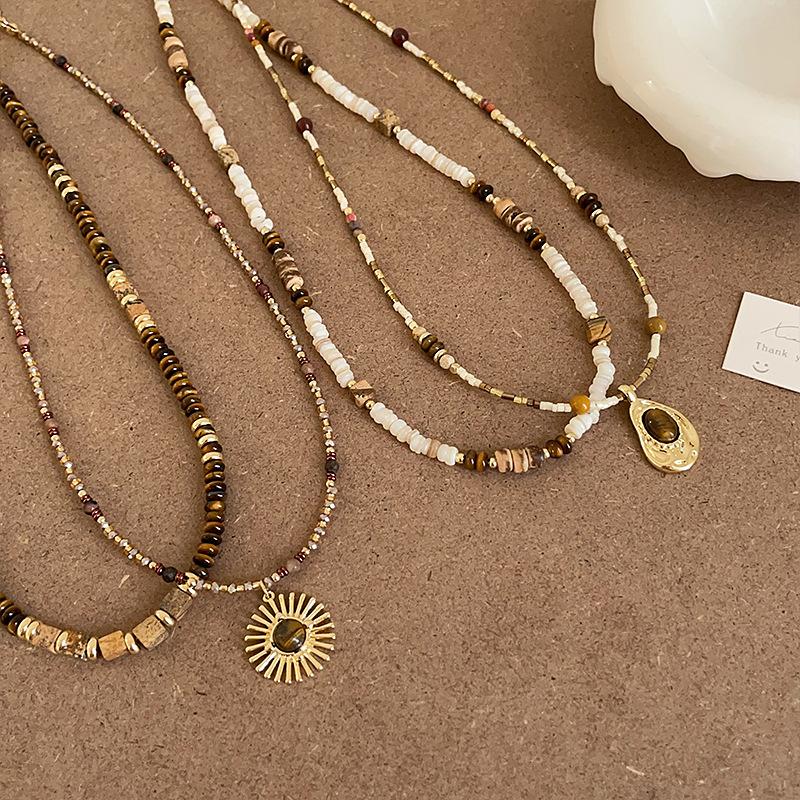Maillard Style Multi-Layer Stacked Natural Stone Beaded Necklace Female Niche Retro Personality Versatile Neck Chain Collarbone Chain