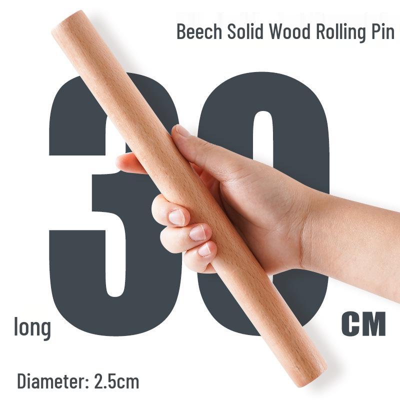 Large Solid Wood Rolling Pin for Dumpling Wrappers and Dough Natural Wood Color