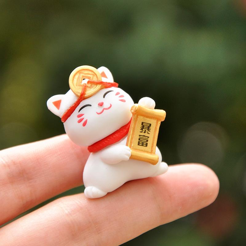 6pcs Figurines Miniature Cute Lucky Cat Micro Landscape Crafts Ornaments For Home Decorations Animal Car Decor Room Accessories