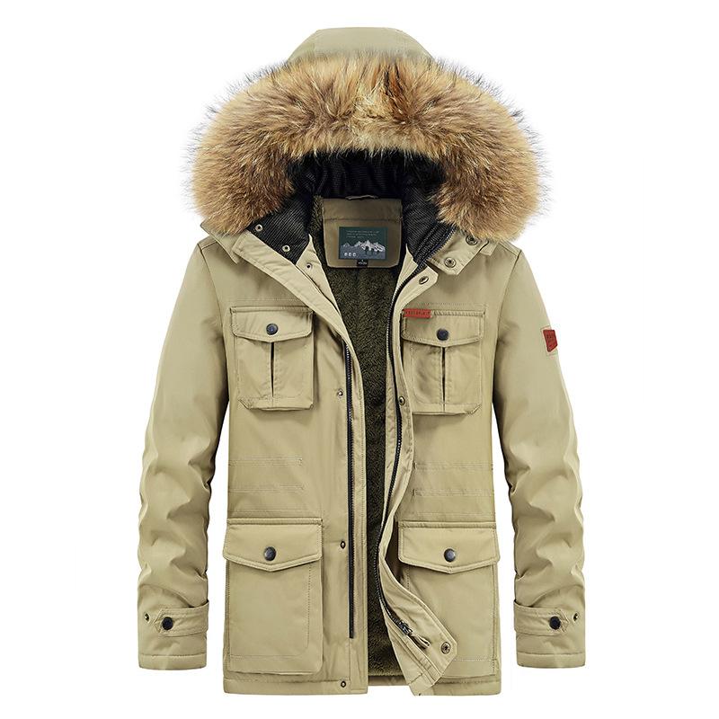 Herren Herbst und Winter Warmer Parkermantel Übergröße Reißverschluss Warme Jacke Flauschige Stehkragen Freizeitjacke