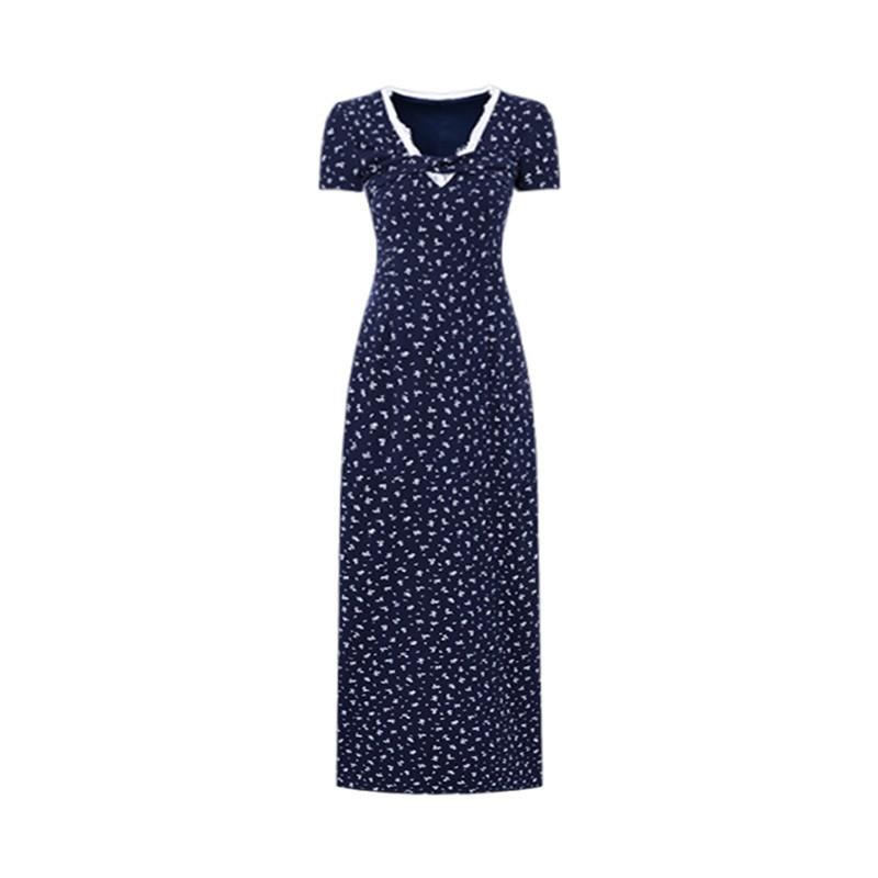 French V-neck floral dress women's summer Korean version of pure desire temperament, waist and thin medium and long skirt