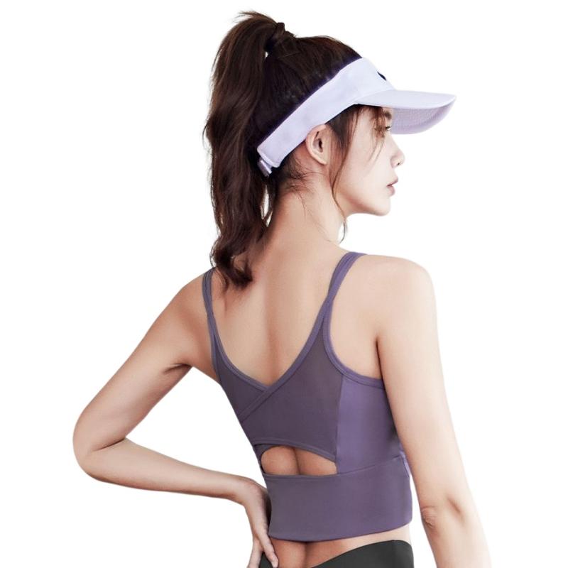 Slim Yoga Fitness Underwear For Women Mesh Patchwork Soft Breathable Shockproof Padded Bra U Back Hollow Out Sports Tops