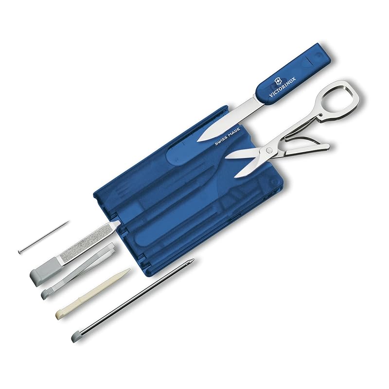 VICTORINOX Swiss Army Knife with Swiss Card, Classic Translucent Blue, Multi-Function Stationery, Scissors, Ballpoint Pen, Swiss-Made 10-Function