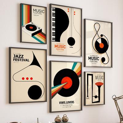 Retro Classical Music Vinyl Record Player Guitar Abstract Wall Art Canvas Painting Posters And Prints Wall Picture Living Room