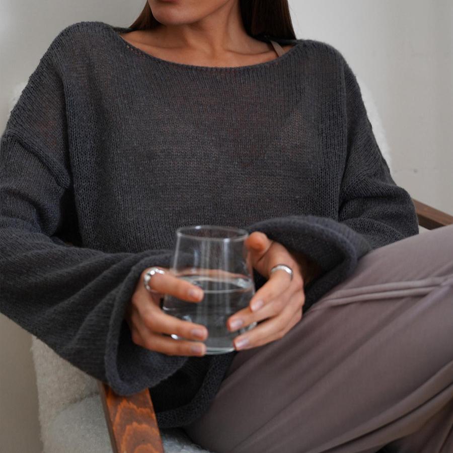 Suéteres de crochet suaves de gran tamaño para mujer, suéter de punto sexy de moda con cuello redondo y manga larga, suéter holgado para cubrirse, blusas de punto para mujer