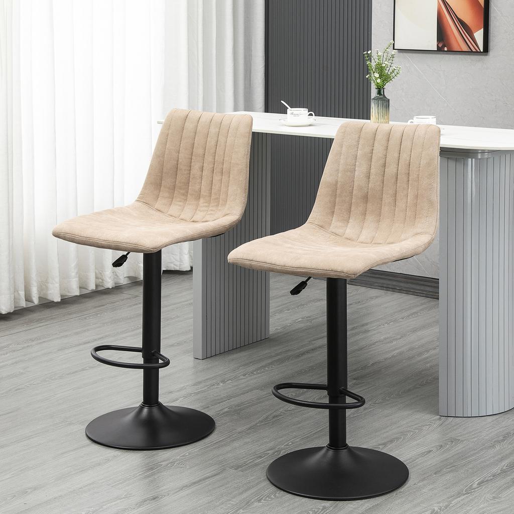 Bar Stools Set of 2 Pieces with Adjustable Height, in Steel and Polyester, 47.5x57.5x95-116 cm, Brown
