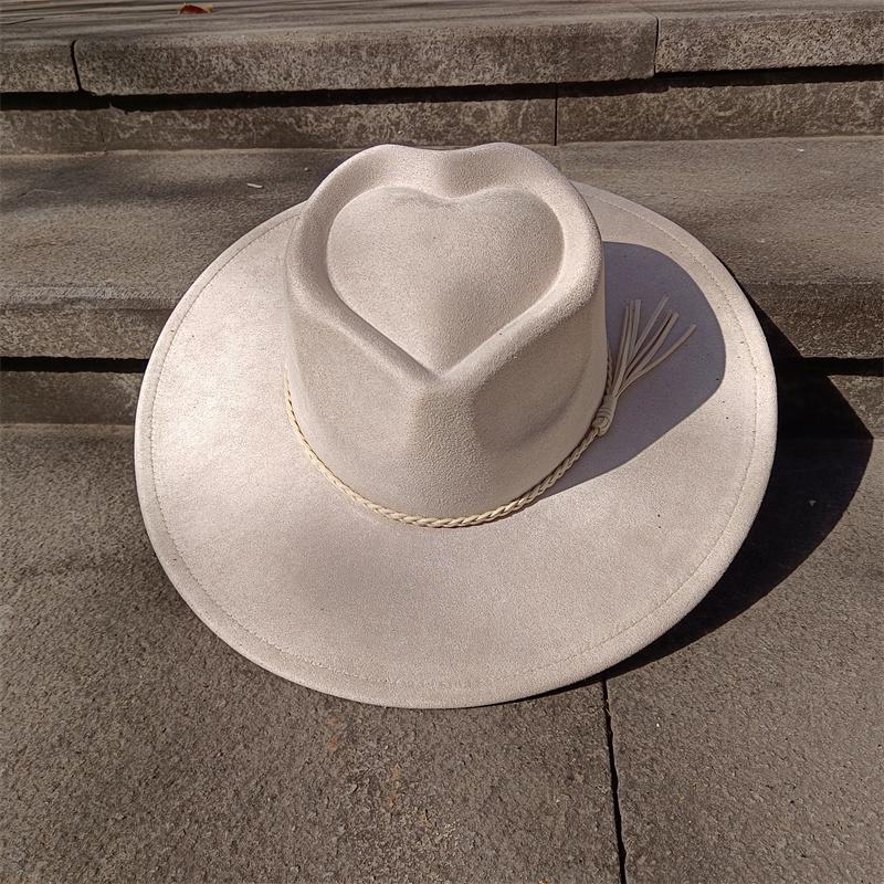 Red Love Suede Top Hat Wide Brim Fedora Hat Men Women Autumn Winter Felt Jazz Hats Classic Church Fedoras Chapeau Sombrero Mujer