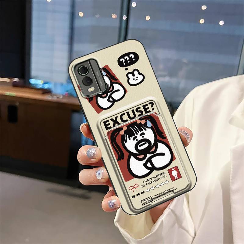 Cute Cover Phone Case For Nokia C32 Soft Case Card Slot Card Sleeve Back Cover Silicone Card Bag Anti-dust Graffiti TPU