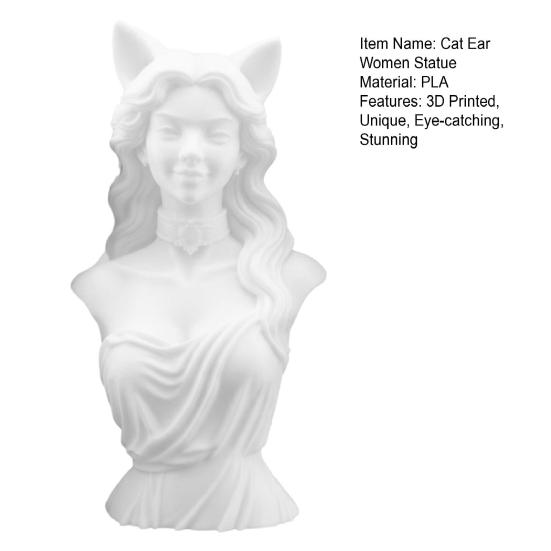 Figurina da Donna con Orecchie da Gatto Scultura Busto Femminile Stampata in 3D per Soggiorno Ufficio Scrivania Libreria Decorazione Casa
