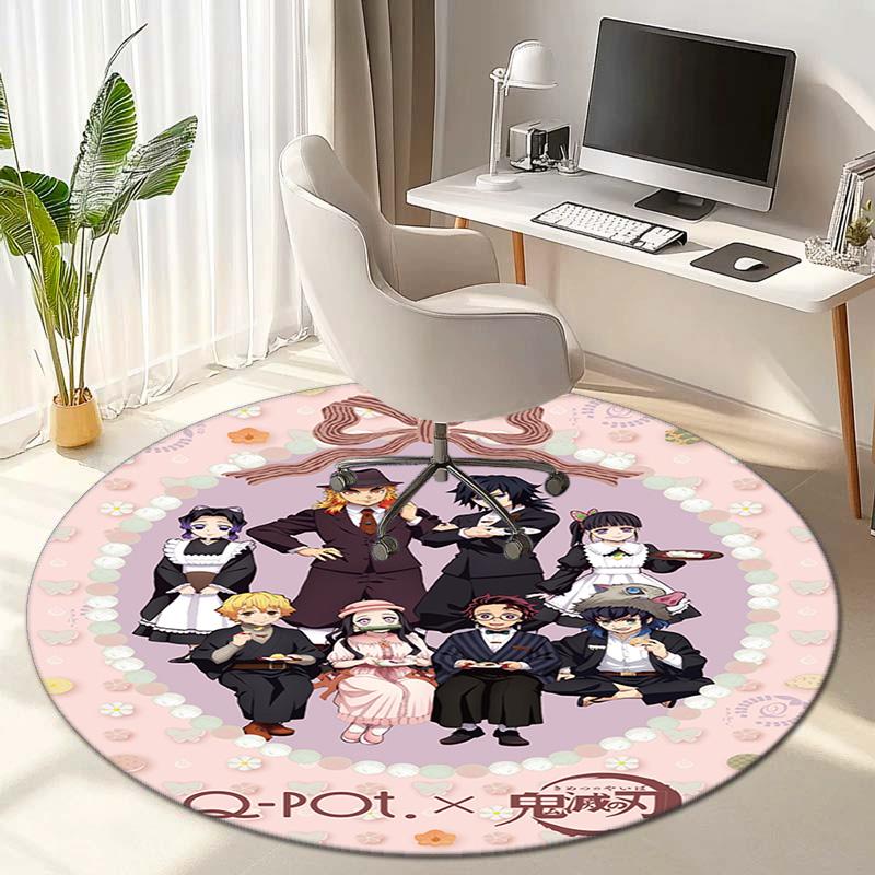 Classic Japanese-style Cartoon Demon Slayer Round Rug, Home Soft Decorative Anti-slip Yoga Mat and Chair Mat, Outdoor Floor Mat Carpet K17