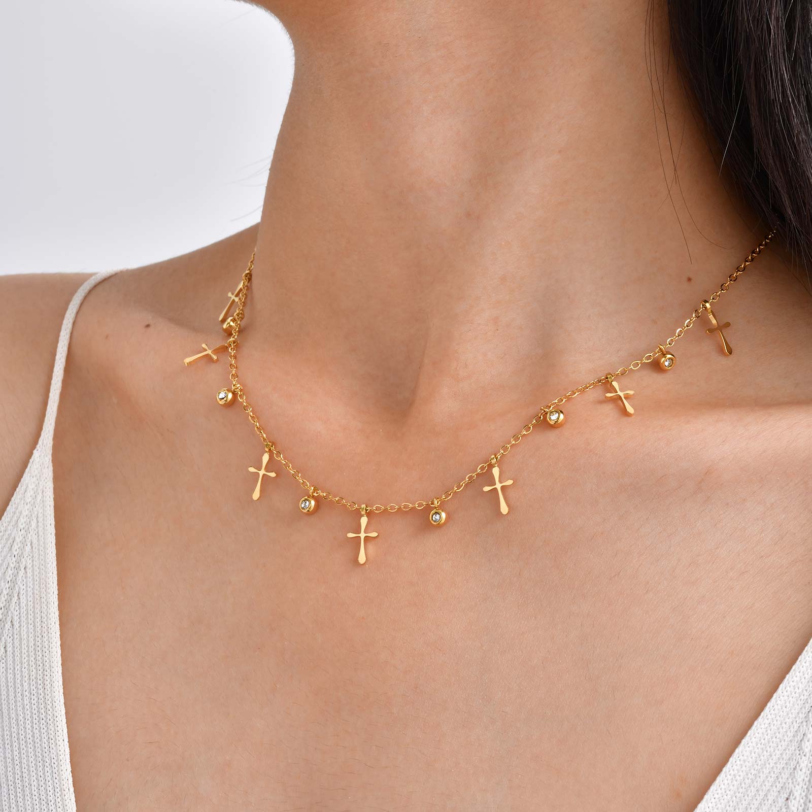18K Gold Plated Stainless Steel Multi Teardrop Necklace Waterproof Non-Tarnish Titanium Steel Water Drop Choker