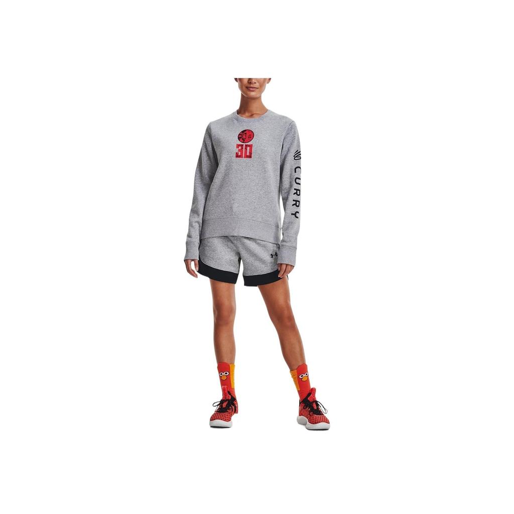 Under Armour X Ulica Sezamkowa Wzór Litery i Cyfry Nadrukowana Sportowa Bluza z Okrągłym Dekoltem Damska Bluza Szara 1369637-011
