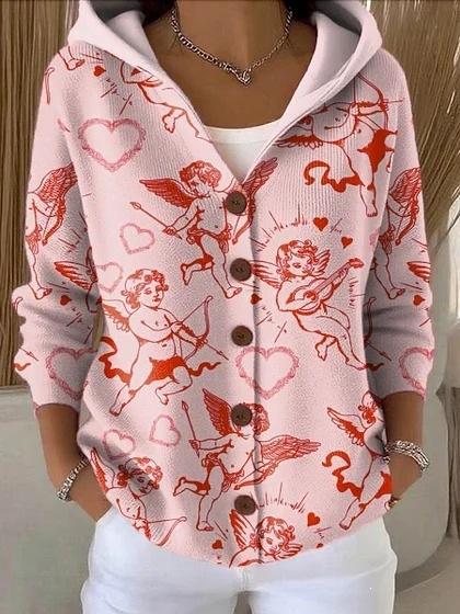 New V-neck button long-sleeved hooded sweater autumn and winter Christmas fashion personalized coat women