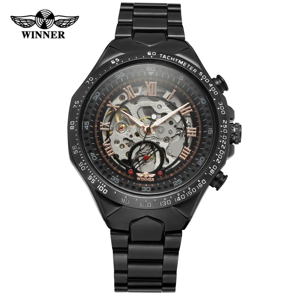 T-WINNER 8067 Men's Skeleton Automatic Mechanical Watch with Transparent Back – Business Style