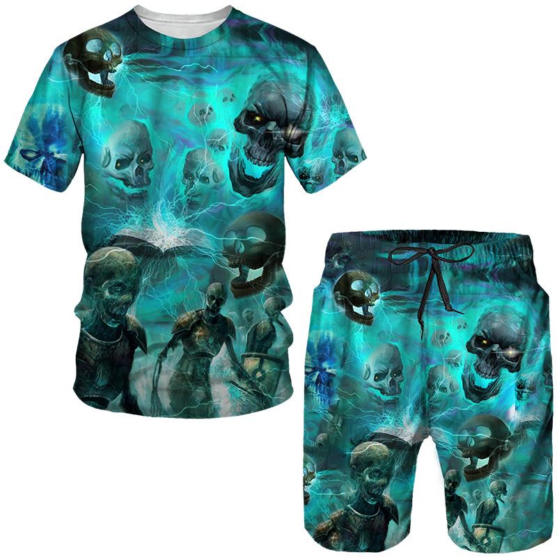 Men Skull 3D Printed Tees/Shorts/Suits Gothic Punk T-Shirt Casual Hip Hop Street Clothing Summer Joggers 2 Piece Sets