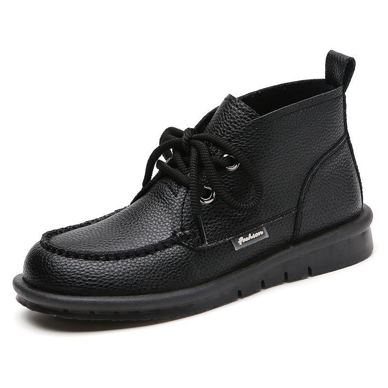 Martin Leder Retro Mid-Top Warme Samt Kurze Stiefel Lässig Vielseitig Britischer Stil Lässige Rutschfeste Lederschuhe Damen