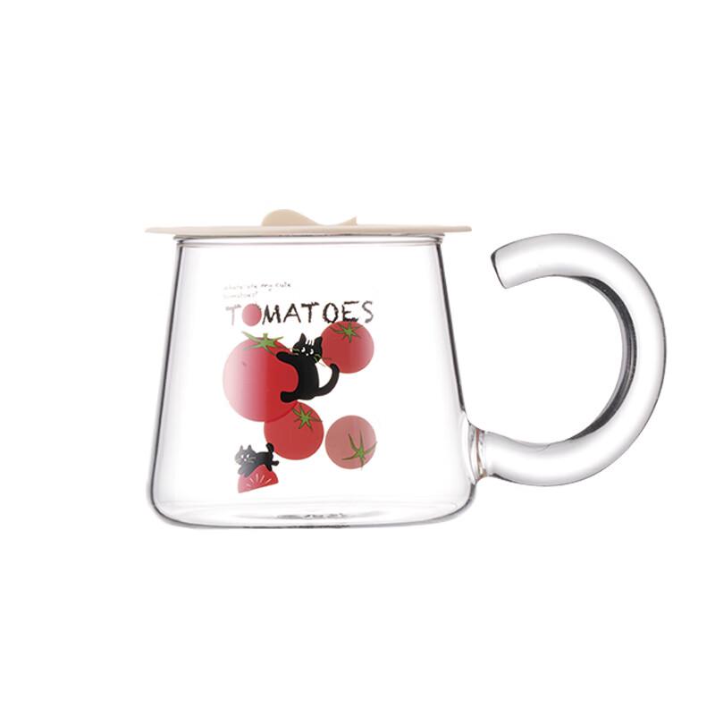 

Guozi Cat & Tomato 500ml Glass Mug with Lid