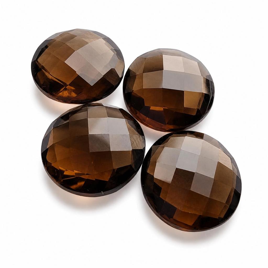 Smoky Quartz Round Checkerboard Cabochon Gemstone | AAA Calibrated Loose Stone for Fine Jewelry