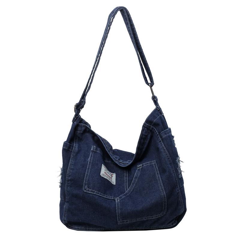 

Джинсовая сумка Женская школьная сумка Большая вместительная сумка темно-синий