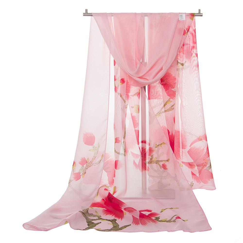 Flower Print Long Wrap Shawl 160*50cm Beach Gauze Scarf Elegant Shawl Silk  for Women