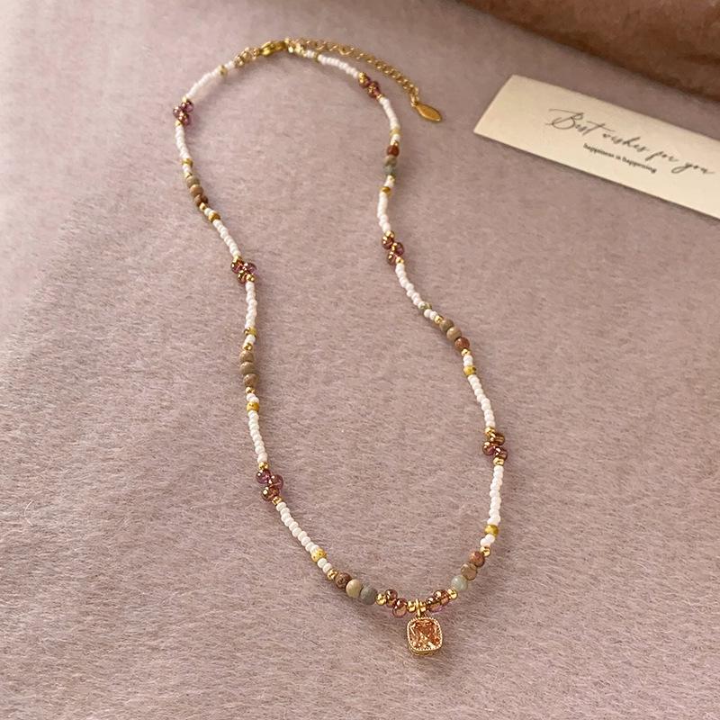 Короткое ожерелье-цепочка с бусинами для женщин, Модный квадратный кулон, Уникальная цепочка-чокер для ношения в небольшом количестве